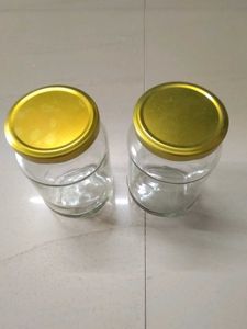 Set of 2 Glass Jars with Gold Lids