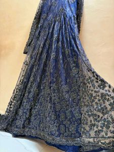 Elegant Blue crystal work Gown with Clutch