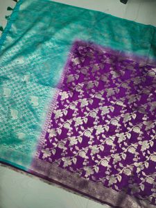 New Model Purple💜sea Green Big Border Saree