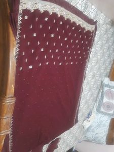 Maroon Saree with Embellished Border