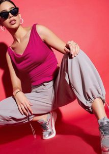 Hot Pink Cowl Neck Tank Top