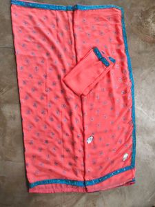 Vibrant Floral Saree with Blue Border