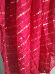 Elegant Red Dupatta with Gold Stripes