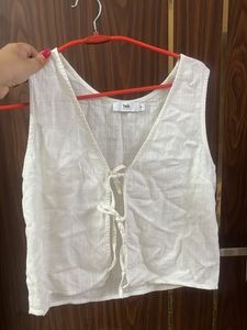Women's White cotton Tie-Front Vest Top