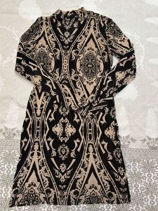 Elegant Patterned Mock Neck Dress