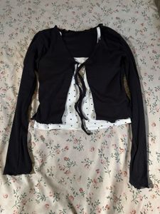 Cute Polka Dot & Cardigan Set
