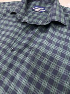 Men's Plaid Long Sleeve Green Button-Up Shirt
