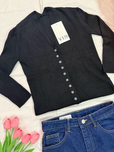 Classic Black Button-Up Cardigan