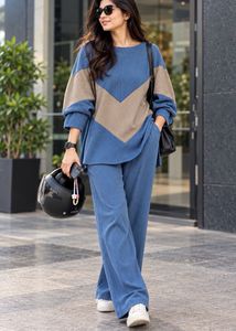 Blue &amp; Tan Chevron Two-Piece Set