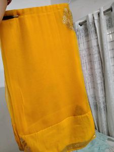 yellow pure chiffon saree