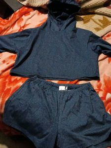 Blue Hoodie & Shorts Set