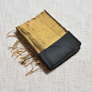 Golden Tissue Cotton Saree with Black Border