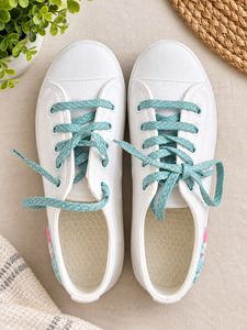 White Canvas Sneakers with Teal Laces