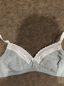 Padded Grey Bra with Lace Trim