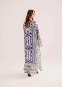 Elegant Blue and Beige Printed Maxi Dress