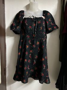 Black Floral Print Mini Dress