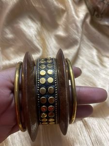 Boho Chic Leather &amp; Gold Tone Bracelet Set