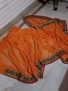 Orange Embroidered Saree 🧡