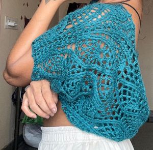Teal Crochet Knit Shrug