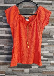 Boho Orange Crinkle Top