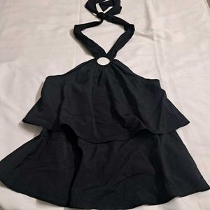 Y2k Vintage 2000s Black Ruffled Halter Neck Top