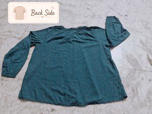 Teal Leaf Print Top (Pluse Size)