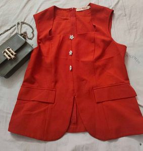 Chic maroon  Sleeveless Blazer Top