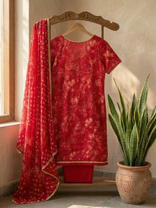 Beautiful Red Printed Kurta Set with Dupatta