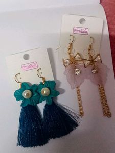 Korean Earring..Teal Flower Tassel Drop Earrings
