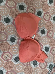 Lace Trimmed Coral Bra