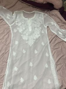 white transperent chickenkari kurti unused
