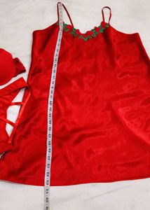 beautiful satin red lingerie set 👍