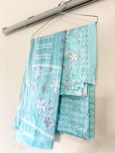 Aqua Blue Printed Dress Material