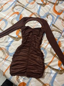 Chocolate Ruched Mini Dress | Savana