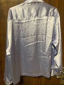 Plus Size Blue Satin Shirt