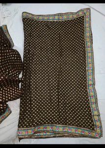 Elegant Brown Polka Dot Saree