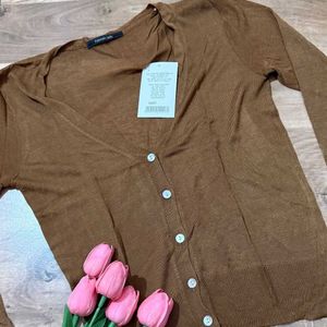 Brown V-Neck Cardigan