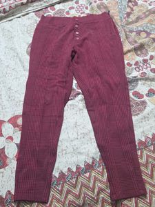 Maroon Plaid Button-Fly Pants