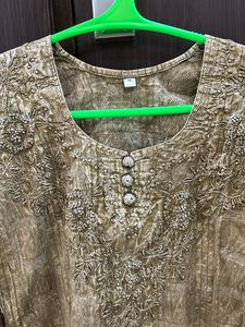 Short Chikankari Kurta- Mehendi Green Color