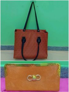 Brown Tote Bag & Clutch Set