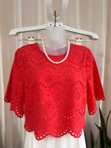 Zara Red cotton Broderie Anglaise crop Top