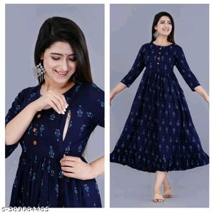 Elegant Navy Printed Anarkali Dress