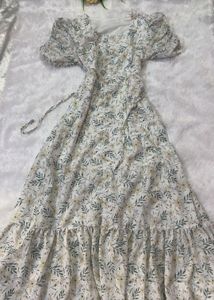 Floral Print Puff Sleeve Midi Dress