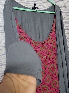 Stylish Floral Top with Grey Shrug