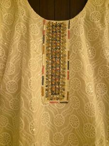Cream Embroidered Kurta Set L size