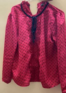 Pink Polka Dot Ruffle Blouse