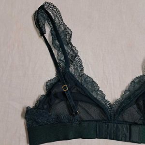 Y2k Vintage Dark Green Layering Lace Bra