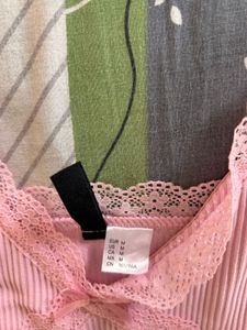 baby pink bodycon ribbed lace trim dress from h&amp;m