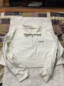 White Cropped Quarter Zip Sweatshirt