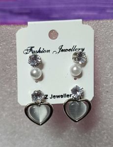 Chic Heart &amp; Pearl Earring Set